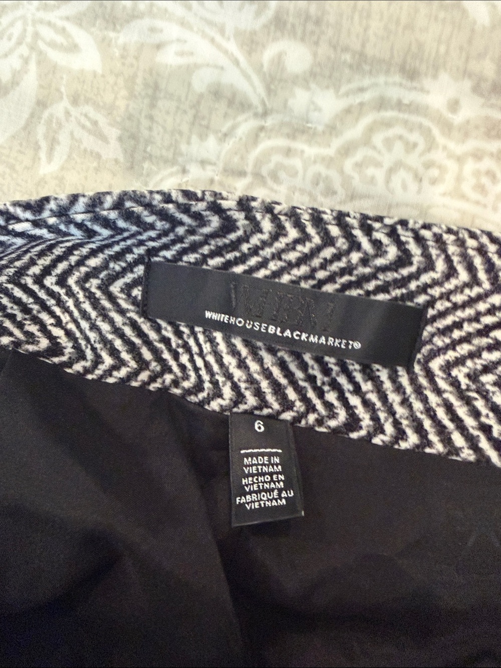 White House Black Market Black & White Herringbone Wide-Leg Paperbag Pants - Picture 3 of 4